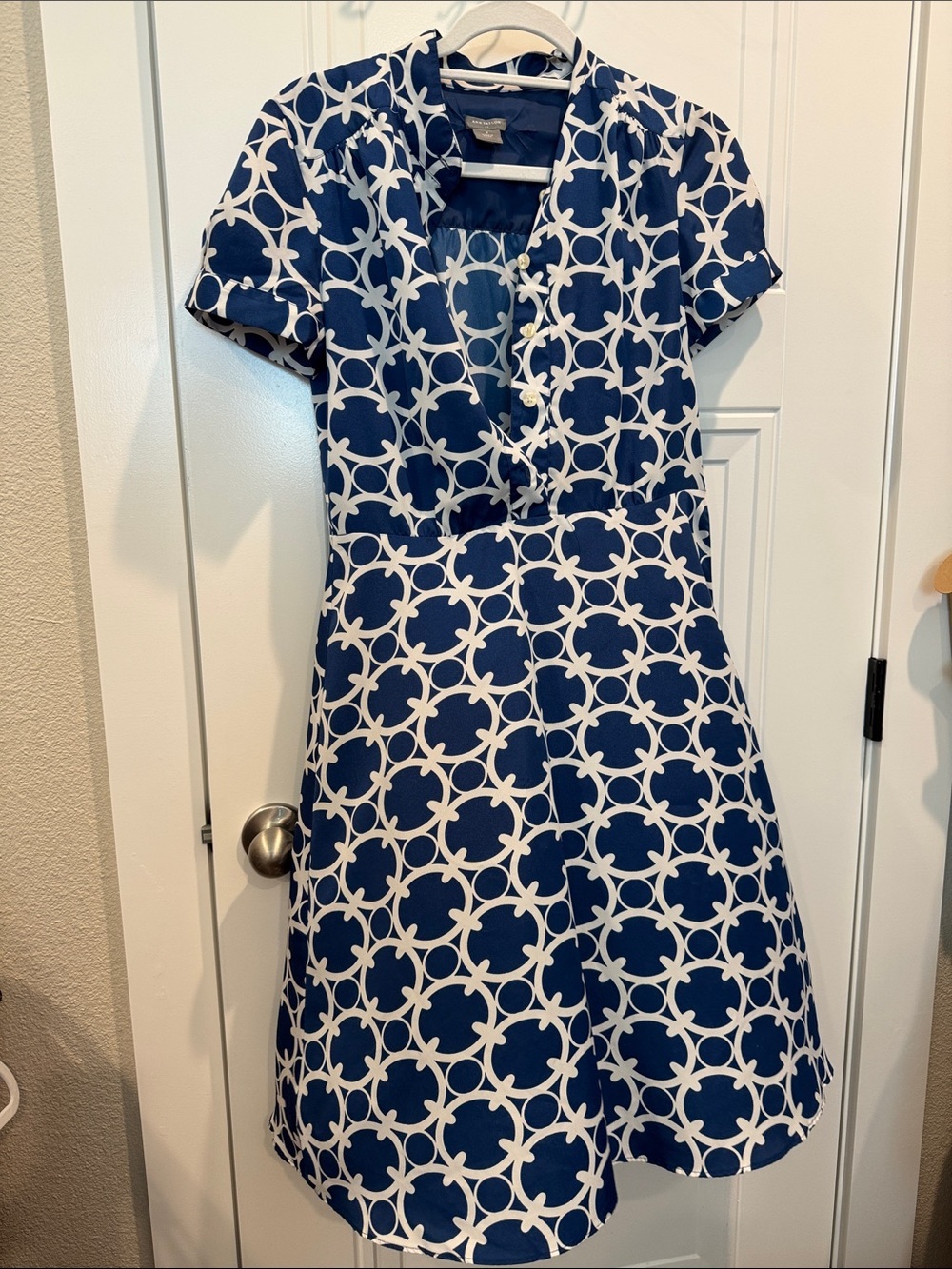 Ann Taylor Navy and White Geometric Midi Dress